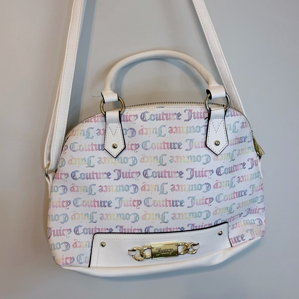 Juicy Couture White Satchel with Colorful Logo